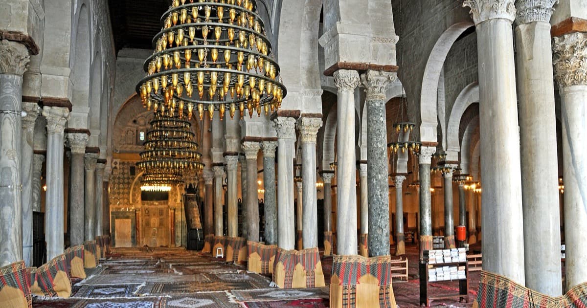 Prayer hall of the Great Mosque of Kairouan, symbolizing peace and worship